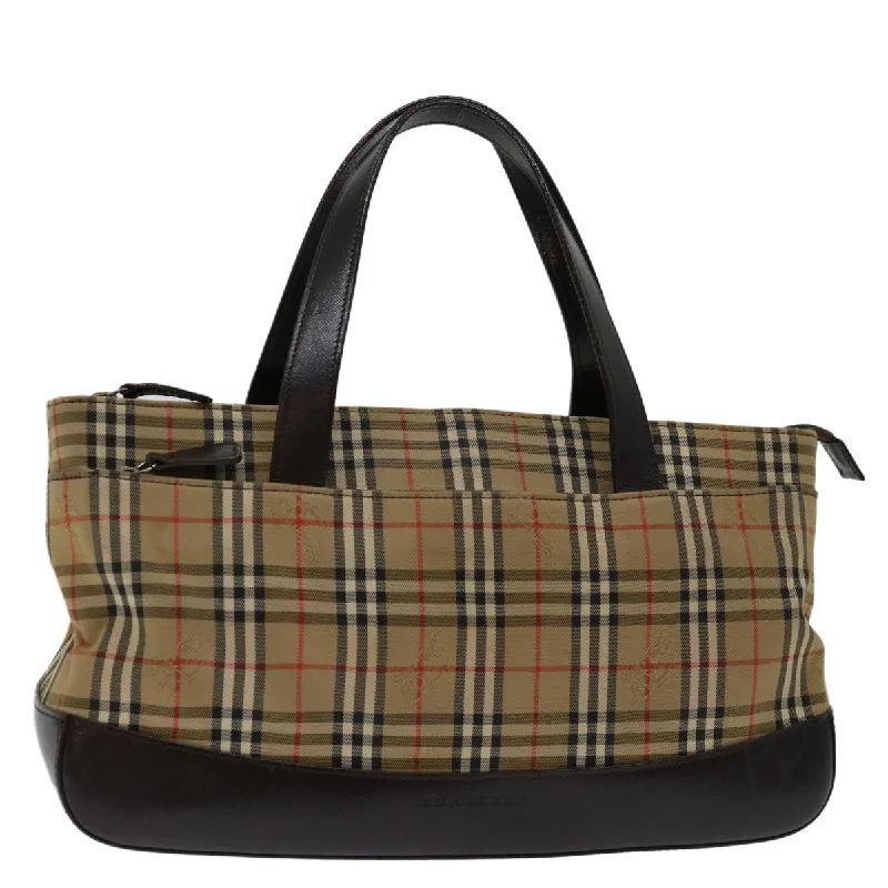 BURBERRY Nova Check Hand Bag Canvas Beige Auth ki4208