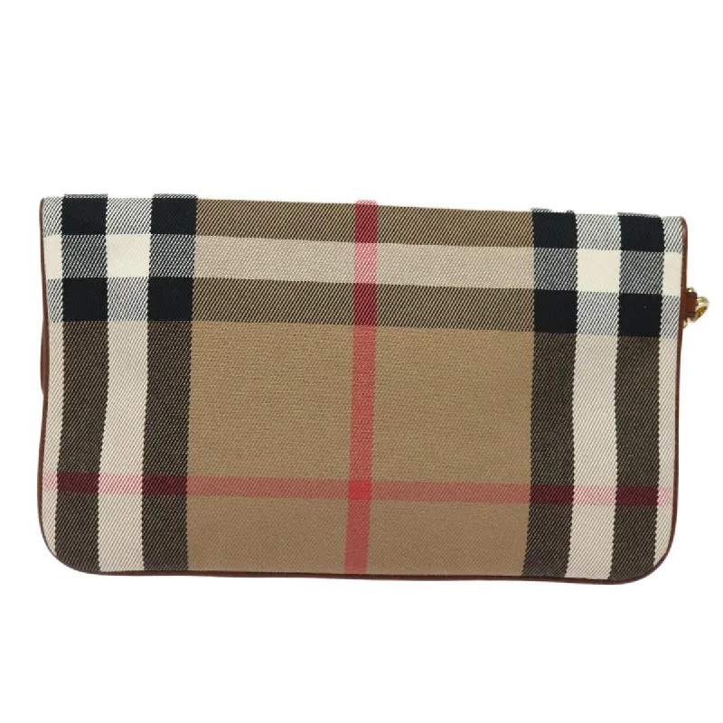 BURBERRY Nova Check Clutch Bag Canvas Leather Brown  83127A