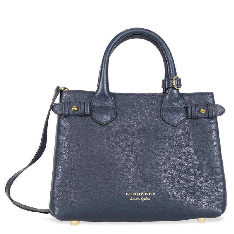 Burberry Small Banner House Check Leather Tote - Ink Blue 4023703