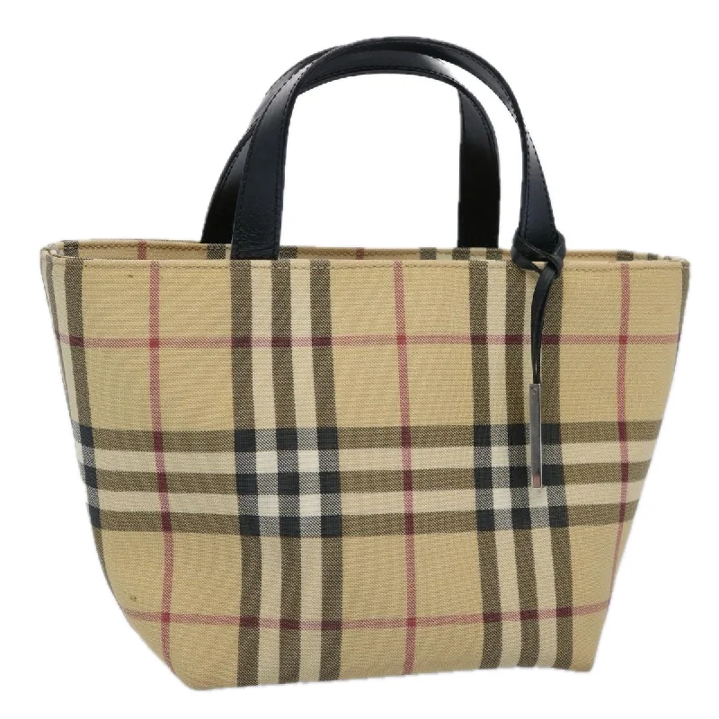 BURBERRY Nova Check Hand Bag Coated Canvas Beige Auth bs10942