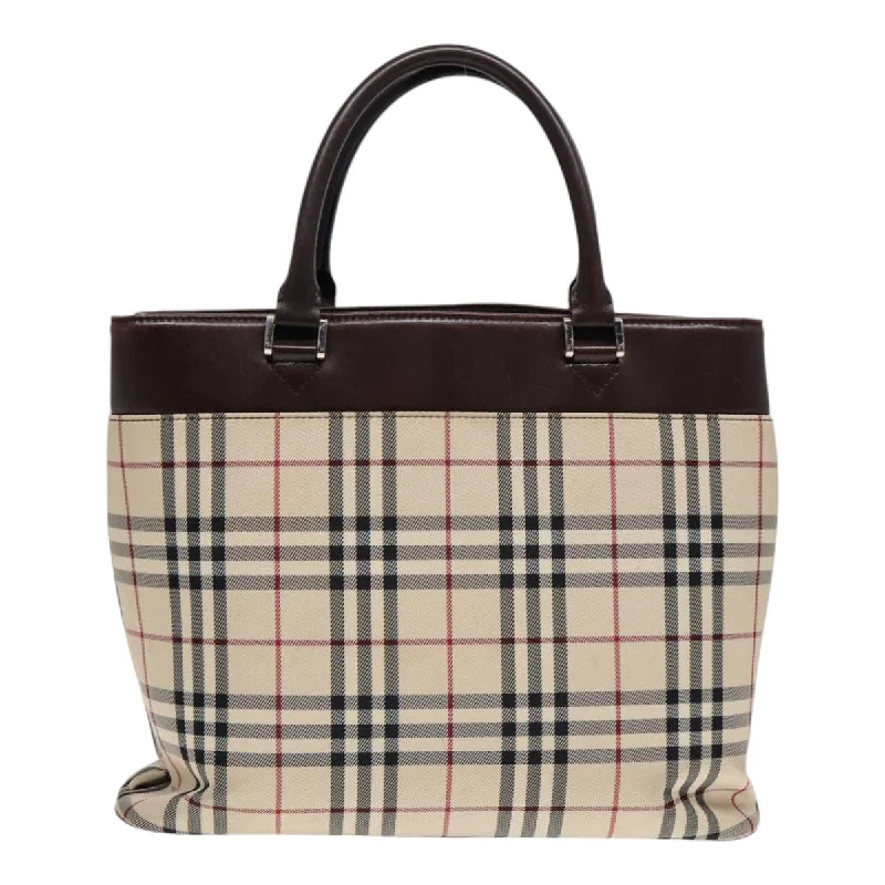 BURBERRY Nova Check Hand Bag Canvas Beige Silver  ep5413