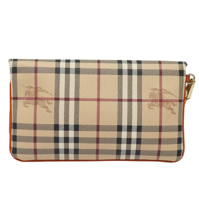 BURBERRY Nova Check Clutch Bag PVC Leather Beige Orange  83126A