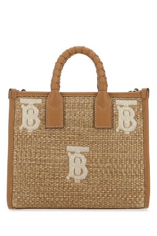 Burberry Women Two-Tone Raffia And Leather Mini Freya Handbag