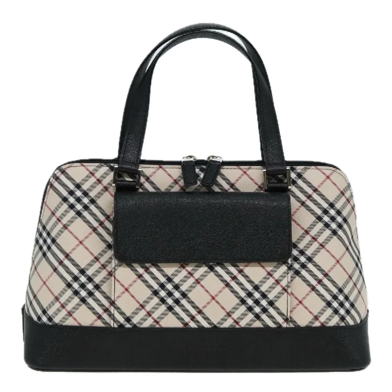 BURBERRY Nova Check Hand Bag Canvas Leather Beige Black Silver  am6793