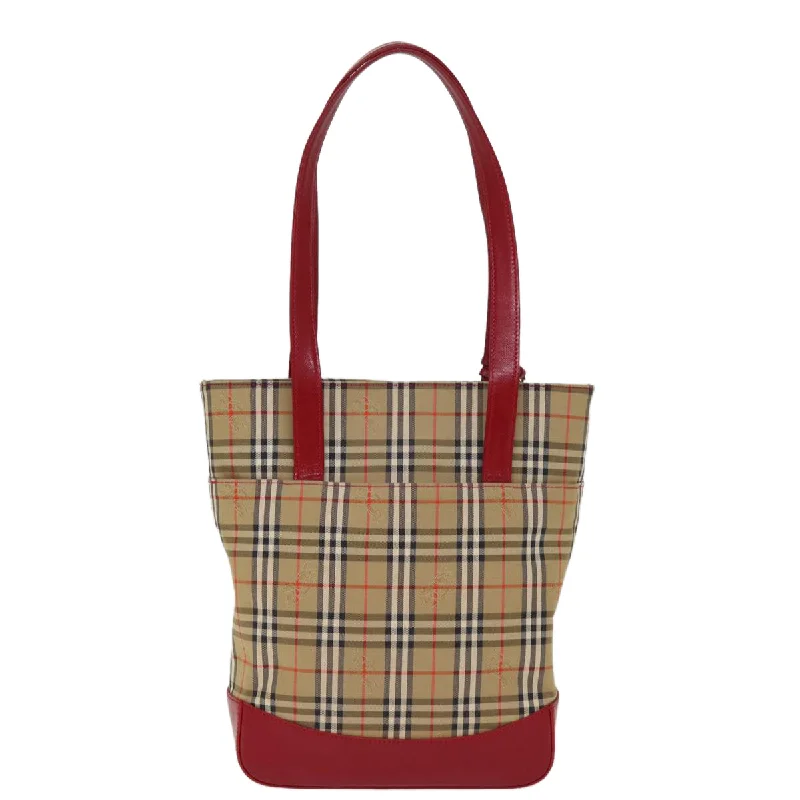 BURBERRY Nova Check Hand Bag Canvas Beige Red  77010