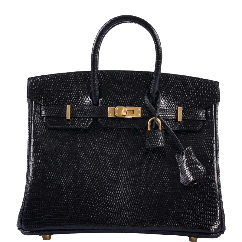 Hermès Birkin 25 Black Shiny Nilo Lizard Gold Hardware