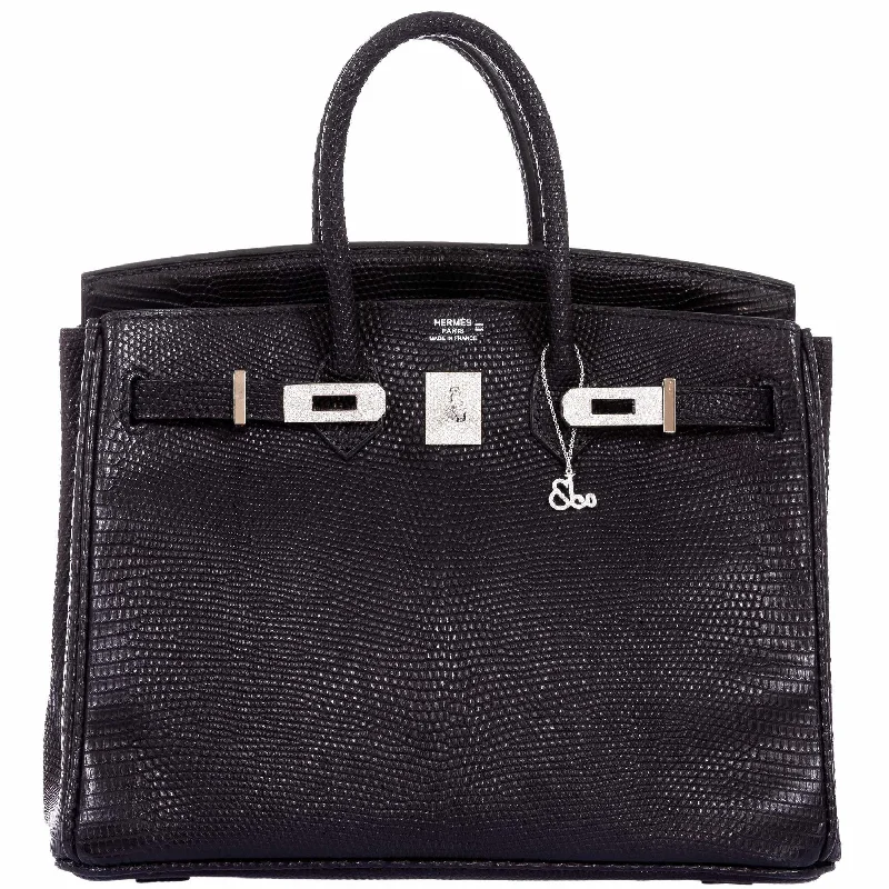 Hermès Birkin 25 Black Salvator Lizard With Jacob & Co. White Gold & Diamond Hardware