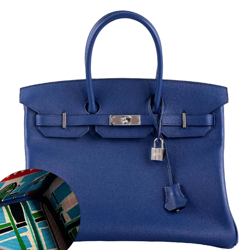 Hermès Birkin 35 Blue Sapphire Novillo with 'Sea, Surf and Fun' Interior Palladium Hardware