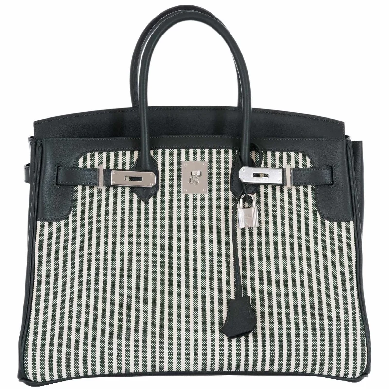 Hermès Birkin 35 Ecru Vert Anglais Toile Riga Swift Palladium Hardware