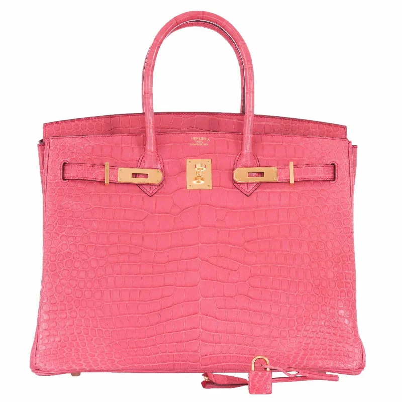 Hermès Birkin 35 Matte Bougenville Pink Crocodile Porosus Gold Hardware