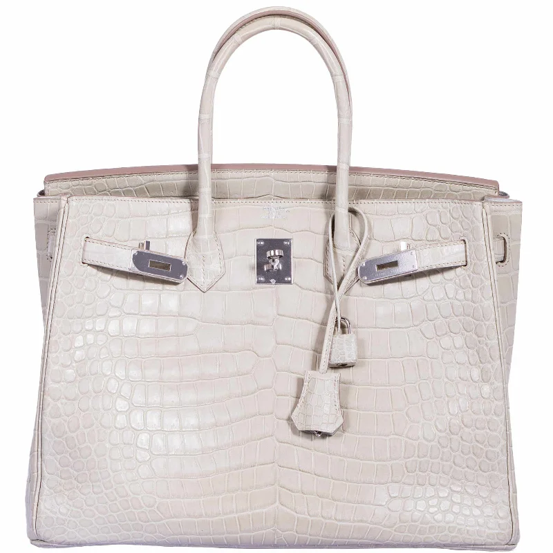 Hermès Birkin 35 Matte Beton Porosus Crocodile Palladium Hardware