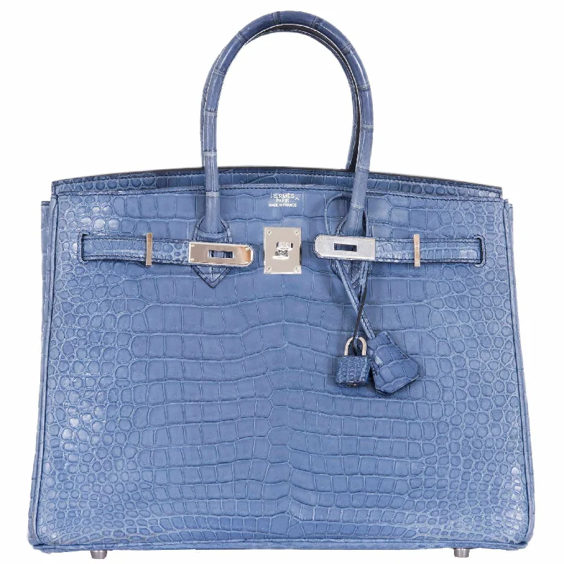 Hermès Birkin 35 Bleu Brighton Porosus Crocodile Palladium Hardware