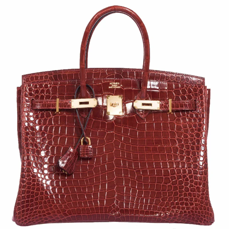 Hermès Birkin 35 Rouge H Shiny Porosus Crocodile Gold Hardware