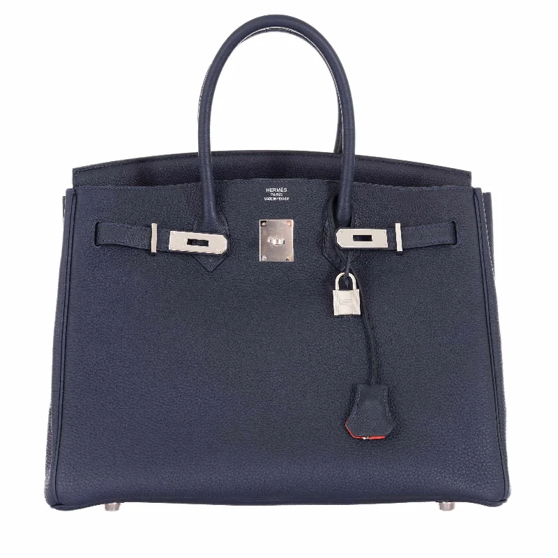 Hermès Birkin 35 Verso Blue Nuit Orange Poppy Togo Palladium Hardware