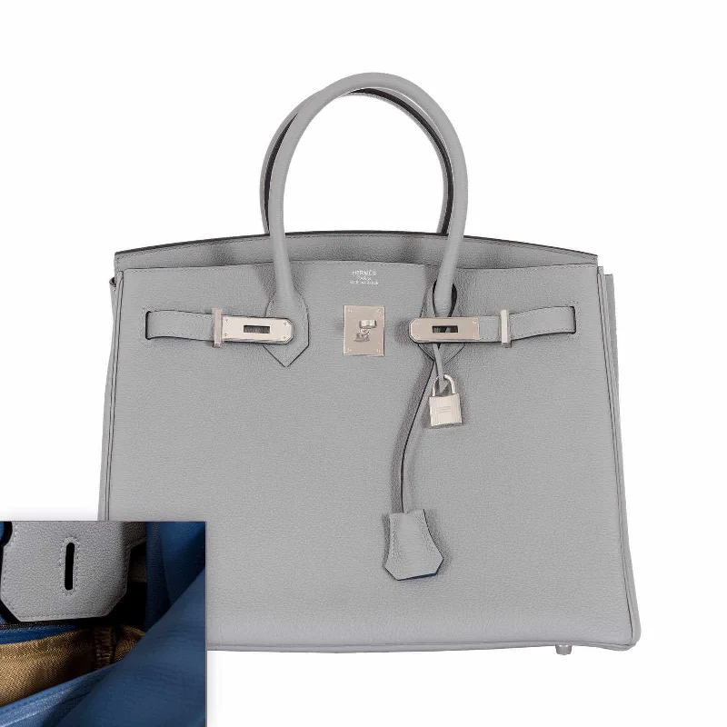 Hermès Birkin 35 Gris Mouette Verso Blue Agate Togo Palladium Hardware