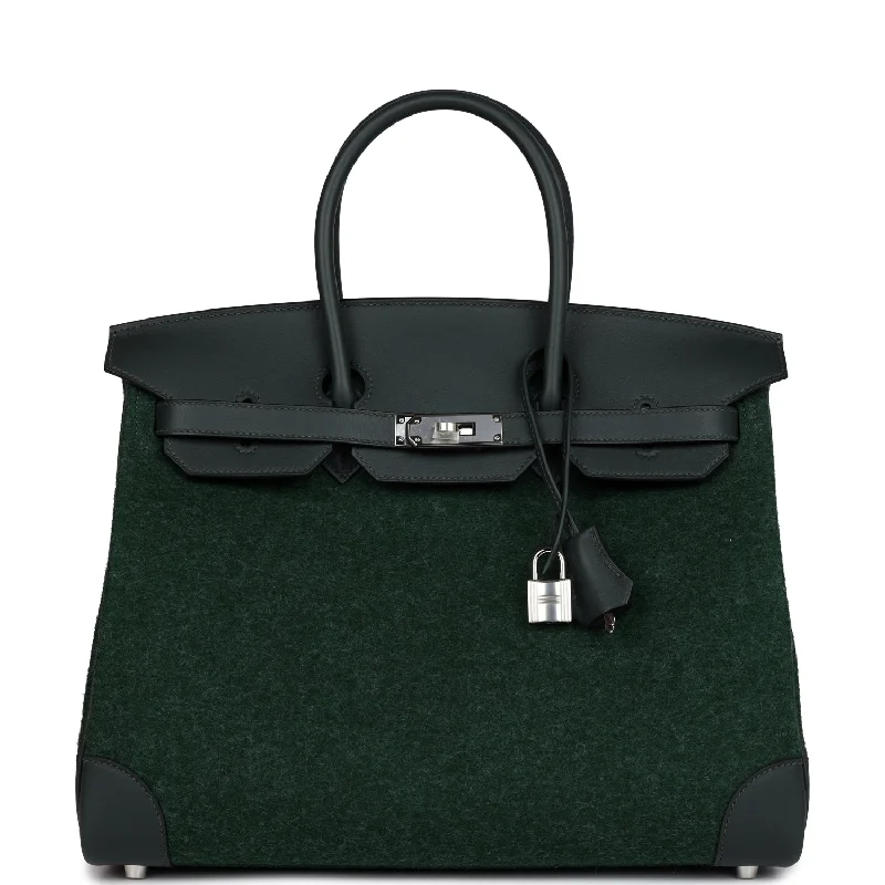 Hermes Birkin 35 Vert Anglais Feutre Wool and Vert Fonce Feutre Swift Palladium Hardware