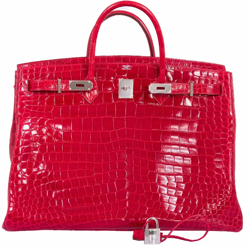 Hermès Birkin 50 Shiny Braise Porosus Crocodile Palladium Hardware