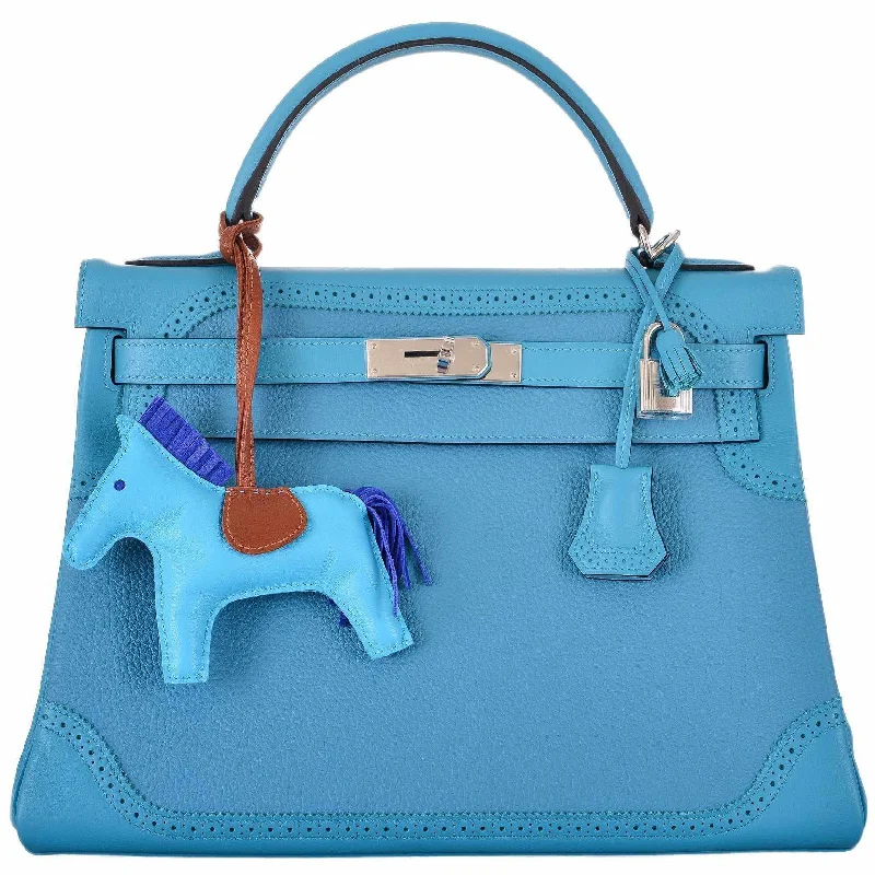 Hermès Kelly 32 Ghillies Clemence Swift Turquoise Mix Palladium Hardware