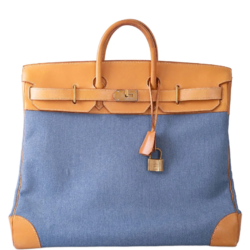 Hermès Vintage HAC Birkin 50 Denim and Naturelle Vache Liegee with Gold