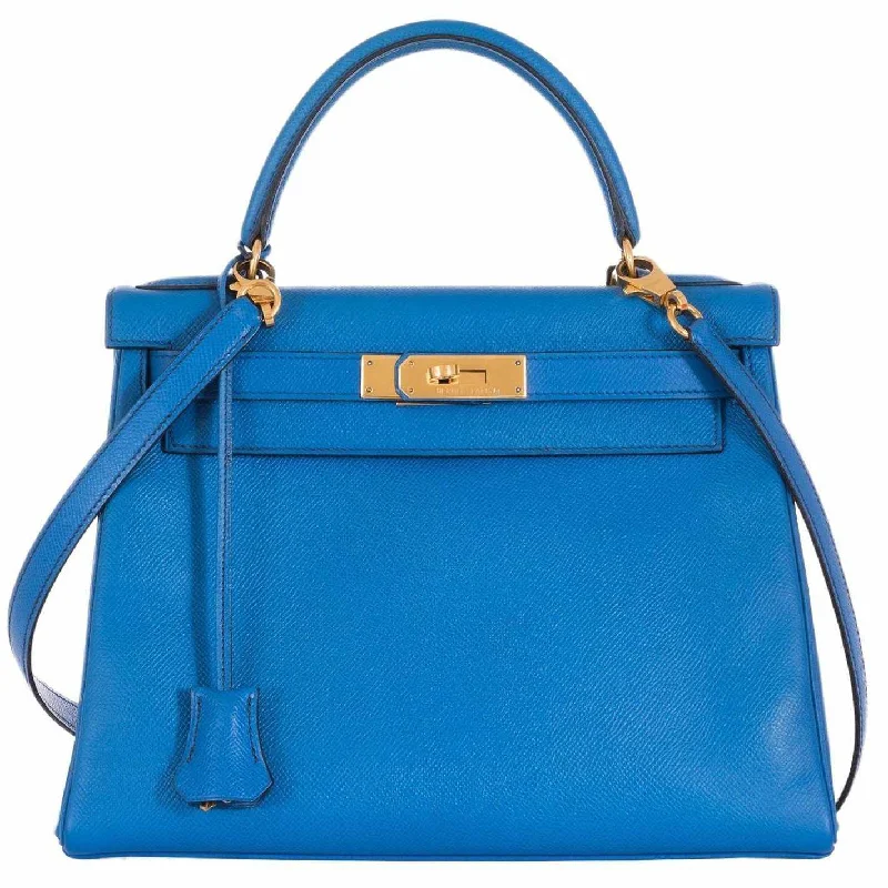 Hermès Kelly 28 Blue France Courchevel Gold Hardware