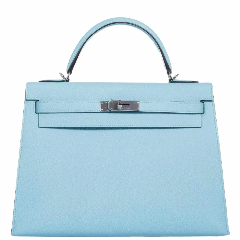 Hermès Kelly 32 Sellier Blue Atoll Epsom Palladium Hardware