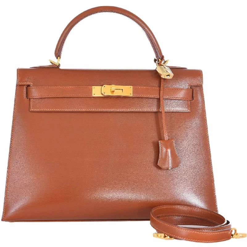 Hermès Kelly 32 Sellier Noisette Box Gold Hardware