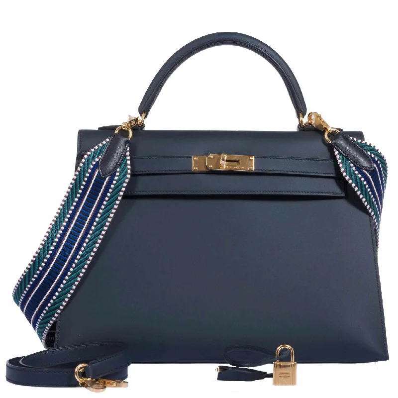 Hermès Kelly 32 Sellier Bleu (Blue) Obscur Veau Sombrero Gold Hardware