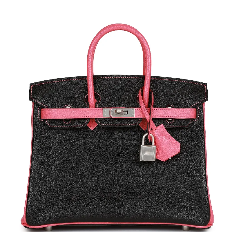 Hermes Special Order (HSS) Birkin 25 Black and Rose Azalee Chèvre Brushed Palladium Hardware