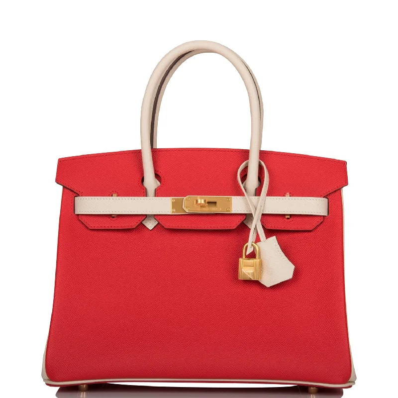 Hermes Special Order (HSS) Birkin 30 Rouge de Coeur and Craie Epsom Brushed Gold Hardware