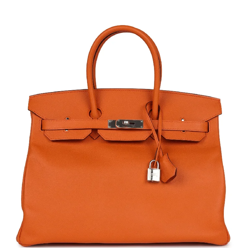 Pre-owned Hermes Birkin 35 Orange Epsom Palladium Hardware