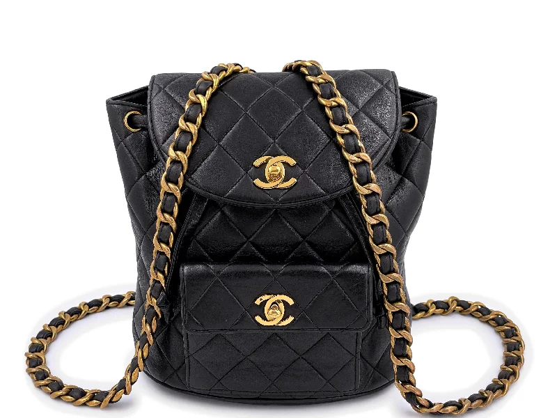 Chanel Black Vintage Lambskin Duma Backpack Bag 24k GHW