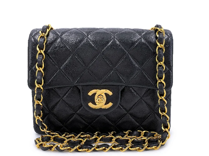 Chanel 1990 Vintage Black Square Mini Flap Bag 24k GHW Lambskin