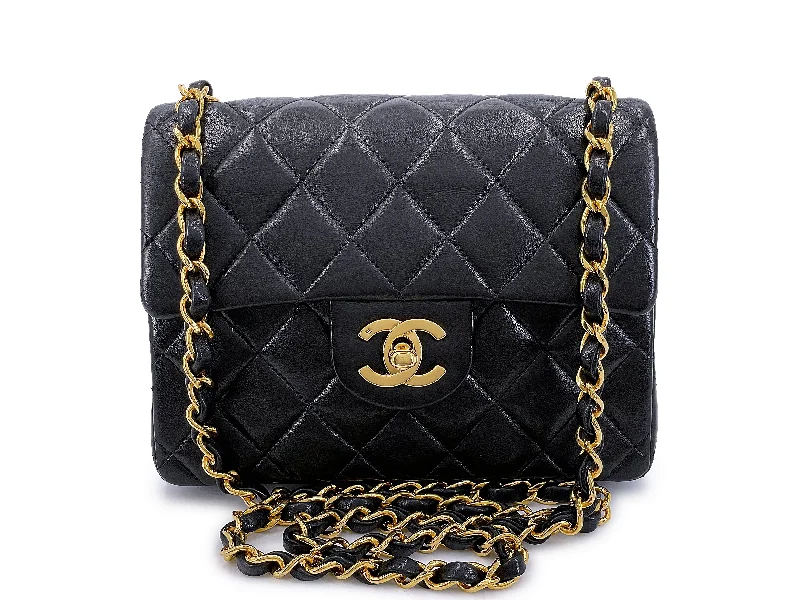 Chanel 1996 Vintage Black Square Mini Flap Bag 24k GHW Lambskin