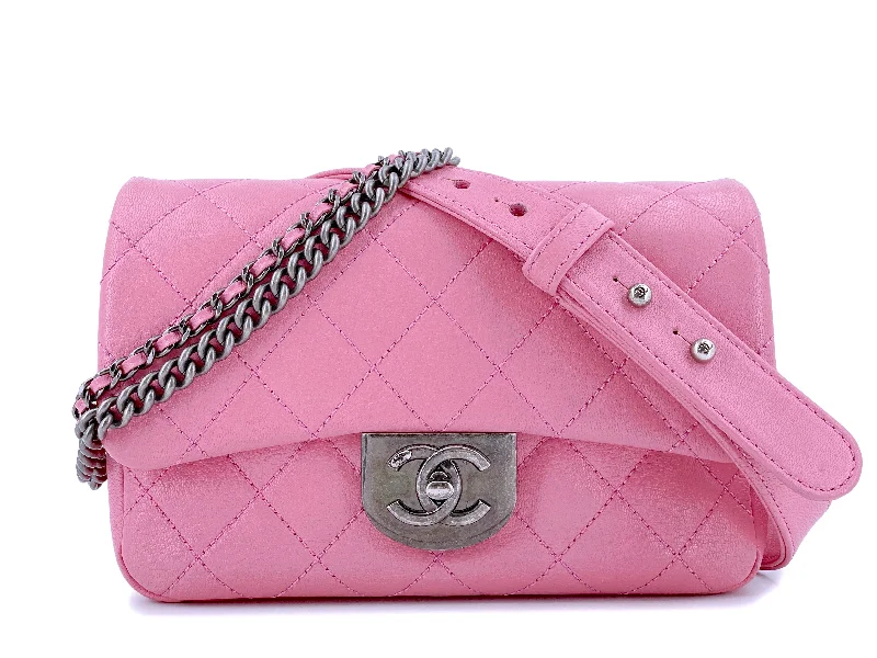 Chanel 2015 Pink Goatskin Double Carry Multichain Quilted Medium Flap Bag RHW