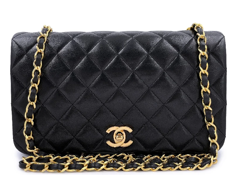 Chanel 1989 Vintage Black Lambskin Full Flap Bag 24k GHW