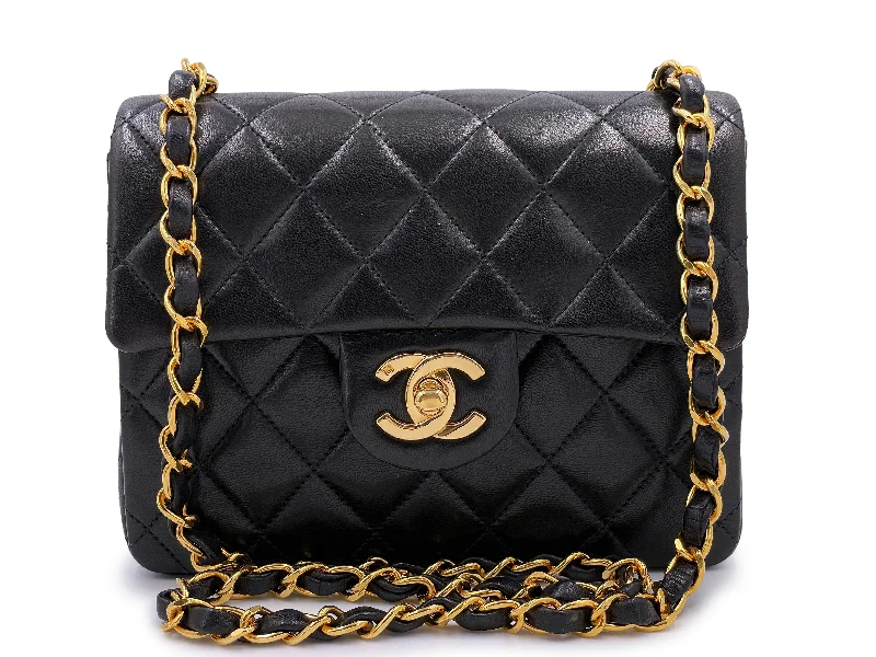 Chanel 1996 Vintage Black Square Mini Flap Bag 24k GHW Lambskin