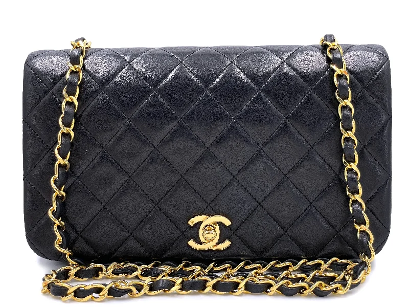 Chanel 1989 Vintage Black Full Flap Quilted Shoulder Bag 24k GHW Lambskin