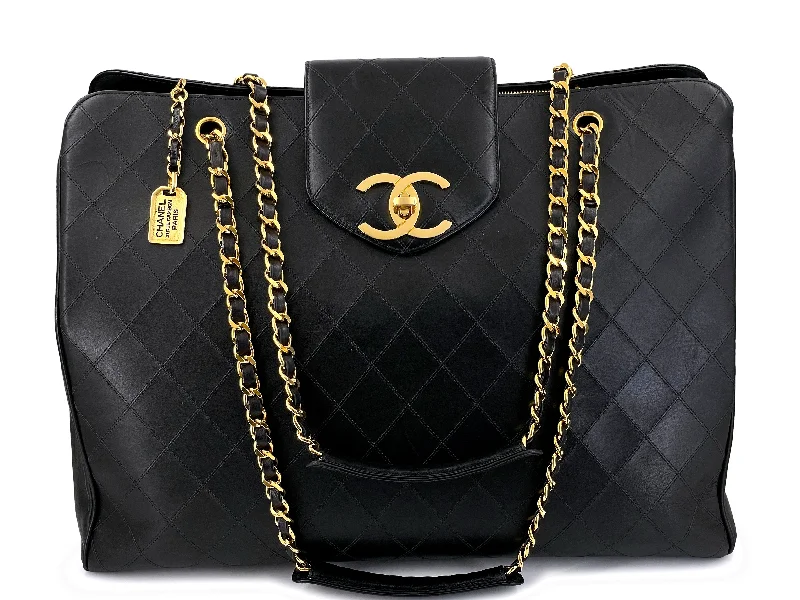 Chanel Vintage Black Supermodel XL Weekender Tote Bag 24k GHW