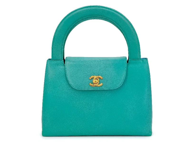 Rare Chanel 1997 Vintage Turquoise Green Caviar Mini Kelly Bag 24k GHW