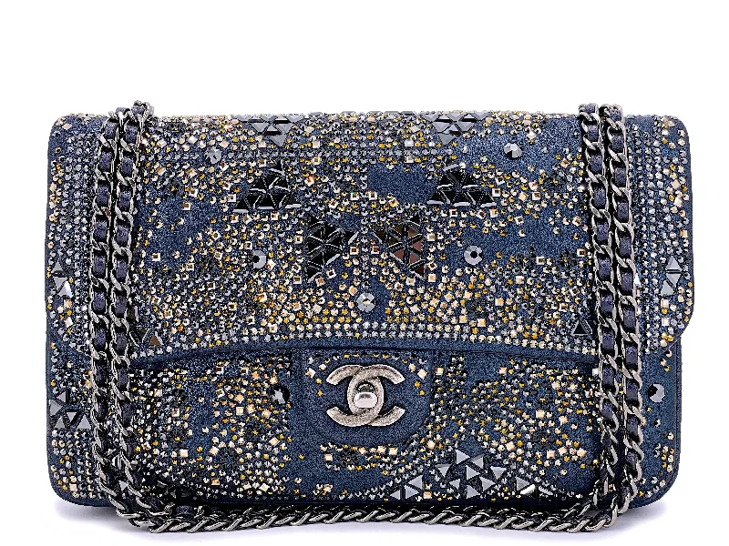 Chanel 16A Strass Crystal Buonasera Goatskin Medium Classic Flap Bag RHW Blue