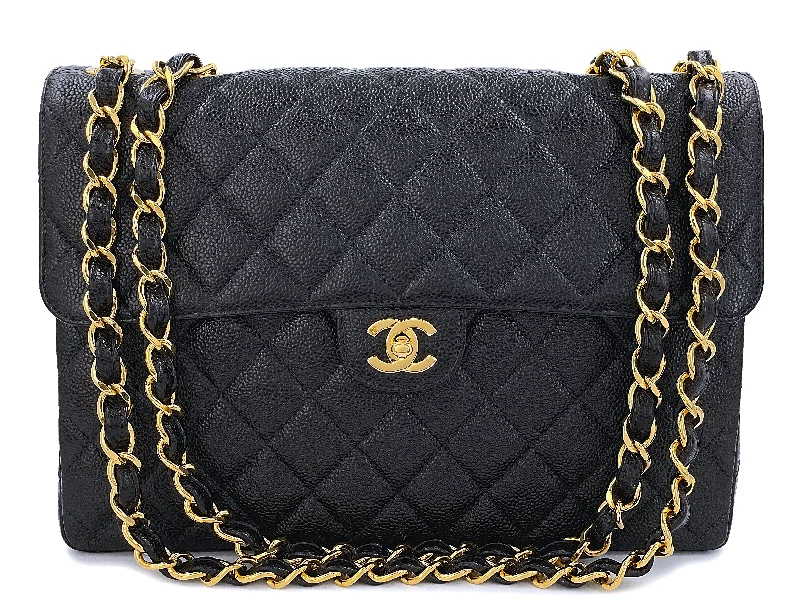 Chanel Black Caviar Jumbo Flap Bag 2002 Pristine Vintage Classic 24k GHW