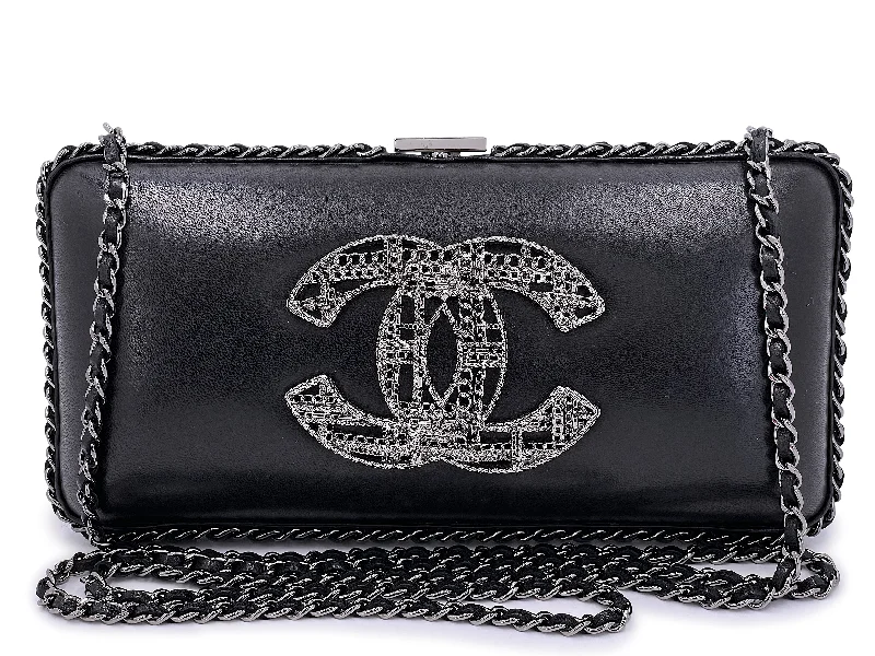 Chanel 2013 Tweed Motif CC Chain Around Evening Clutch Bag RHW Black