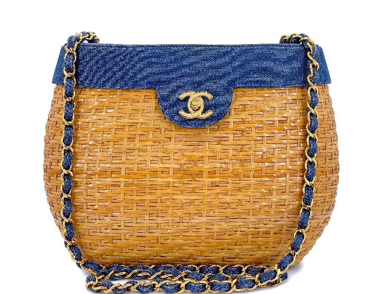 Chanel Vintage Denim and Wicker Round Basket Bag 24k GHW