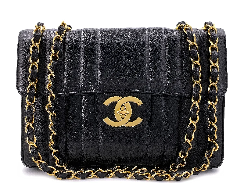 Chanel Vintage Black Caviar Mademoiselle Jumbo Classic Flap Bag 24k GHW