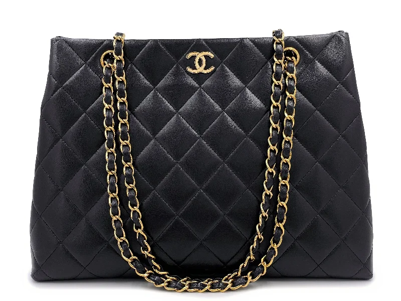 Chanel 1998 Vintage Black Lambskin Tote Bag 24k GHW