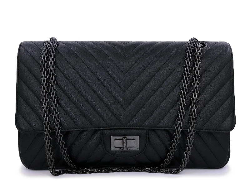 Chanel So Black Chevron Reissue Large 227 2.55 Flap Bag Goatskin