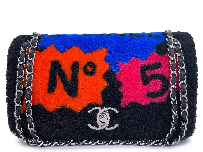 Chanel 2014 Supermarket Comic Black Multicolor Shearling Flap Bag