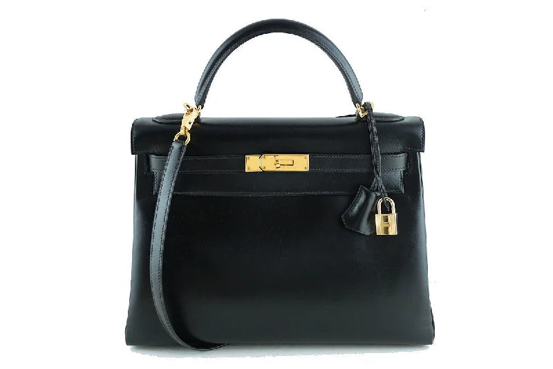 Hermes Kelly Bag, Black 32cm Box calf Retourne GHW