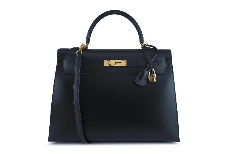 Hermes Black 35cm Box calf Kelly Sellier Bag