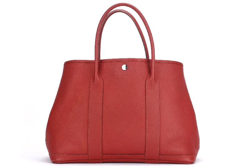 HERMES GARDEN PARTY 36 (STAMP R SQUARE) RED NAGONDA LEATHER PALLADIUM HARDWARE, WITH DUST COVER